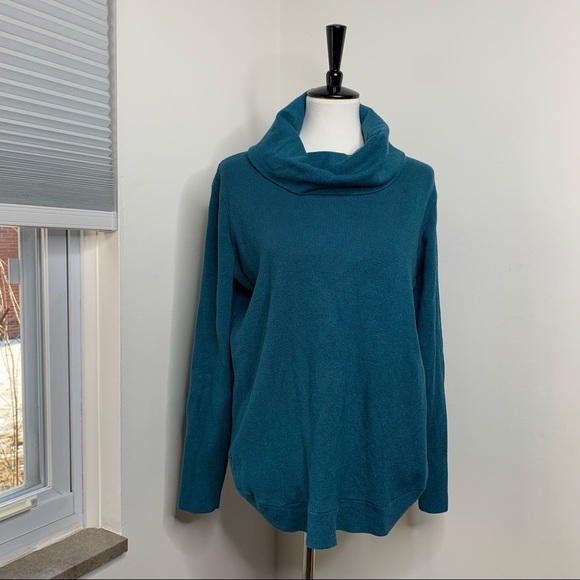 Cyrus | Teal Cowl Neck Soft Pullover Cardigan Sweater